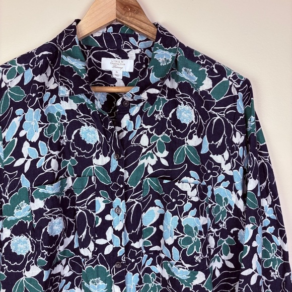 Charter Club Luxury 100% Linen Blue Green Floral Button Down Shirt - Picture 3 of 9